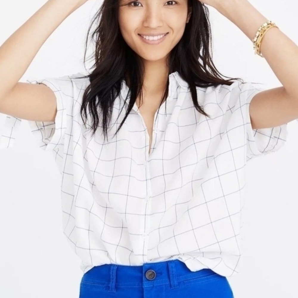 Madewell White Grid Pattern Button Down Shirt - image 1